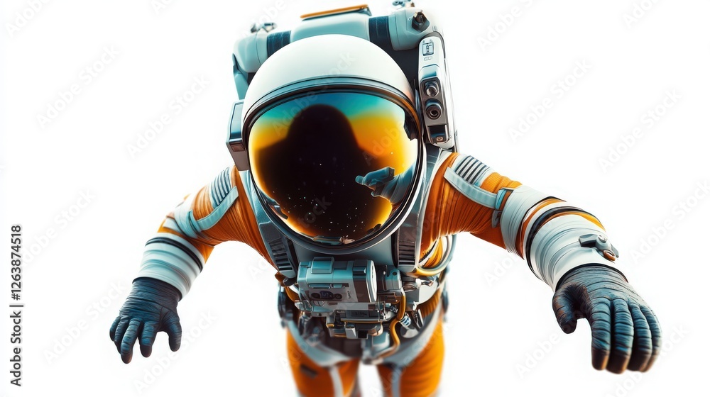 Captivating Portrait of an Astronaut in Zero Gravity on White Background Captivating Portrait of an Astronaut in Zero Gravity on White Background