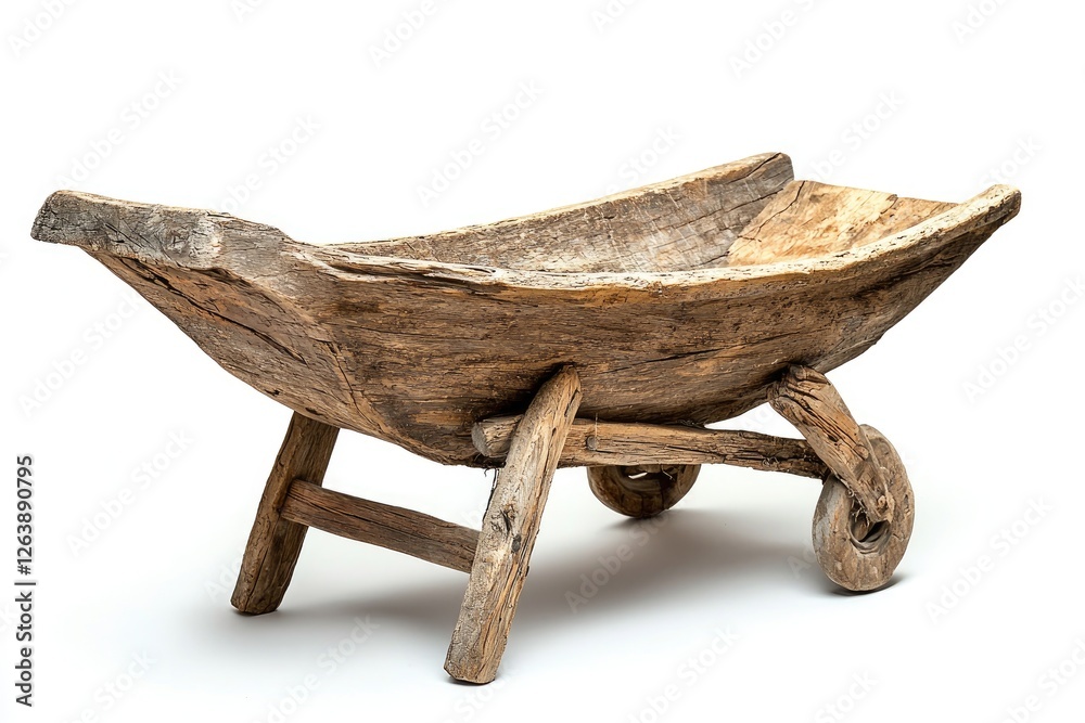 Rustic wooden wheelbarrow with unique design and weathered texture, perfect for farm or garden decoration, conveys a sense of nostalgia and craftsmanship Rustic wooden wheelbarrow with unique design and weathered texture, perfect for farm or garden decoration, conveys a sense of nostalgia and craftsmanship