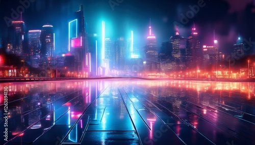 Wallpaper Mural 未来都市のネオン反射が映る背景テクスチャ Torontodigital.ca