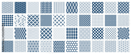 40 blue traditional Japanese patterns, seamless vector backgrounds/日本の伝統的な和柄パターンのセット