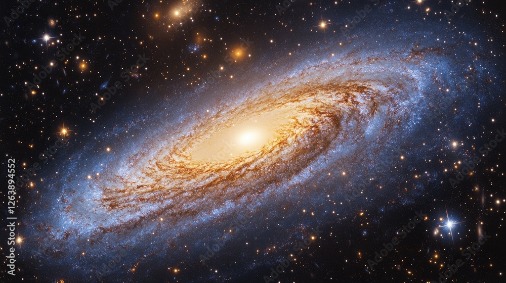 Fototapeta premium Spiral galaxy in deep space, cosmic dust clouds, astronomical observation