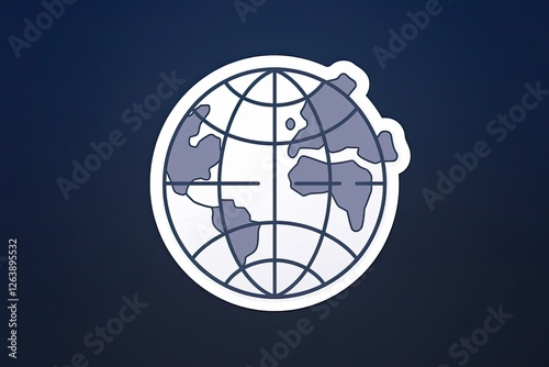 Wallpaper Mural Minimalist Globe Icon on Dark Blue Background, Flat Design Style, Light Blue Continents, White Grid and Outline, Global Communication Concept Torontodigital.ca