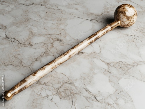 Ornate marble scepter resting on a marble surface. photo