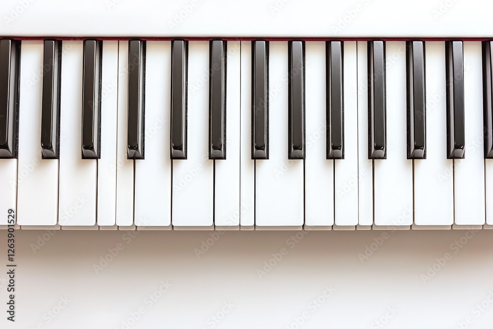 Close-up View of Piano Keys with Black and White Patterns on a Minimalist White Background Close-up View of Piano Keys with Black and White Patterns on a Minimalist White Background