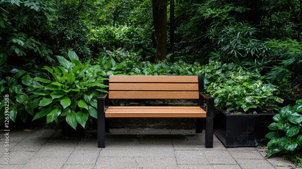 Tranquil park bench amidst lush greenery (1) Tranquil park bench amidst lush greenery (1)