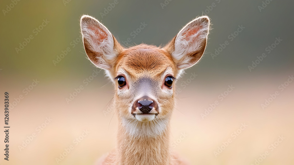 Young deer portrait, autumn field, soft focus background, wildlife photography Young deer portrait, autumn field, soft focus background, wildlife photography