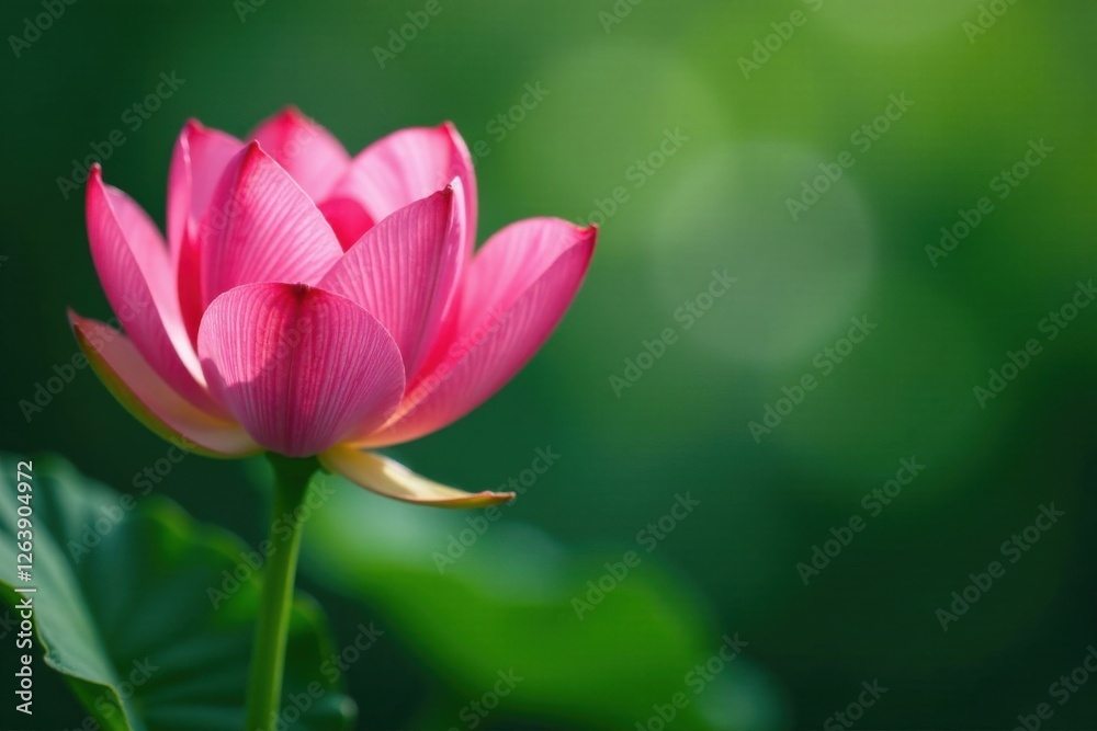 Delicate pink petals unfolding from a lush green stem, garden decor, blooming flowers, pink peony flower Delicate pink petals unfolding from a lush green stem, garden decor, blooming flowers, pink peony flower