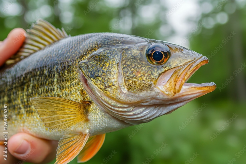 Close-up of largemouth bass in natural habitat with detailed scales and fins Close-up of largemouth bass in natural habitat with detailed scales and fins