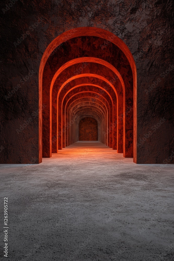 Fototapeta premium Abstract tunnel with arches and light at the end.