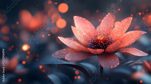 Enchanted bloom, a luminous flower amidst a twilight garden scene