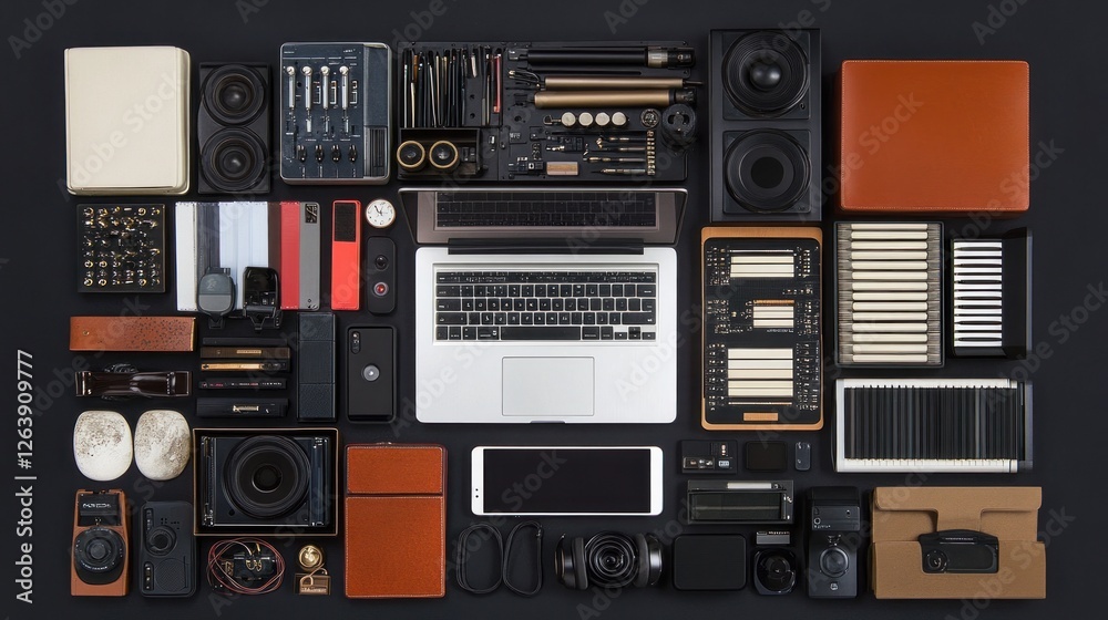 Obraz premium A curated collection of modern music production and photography equipment.
