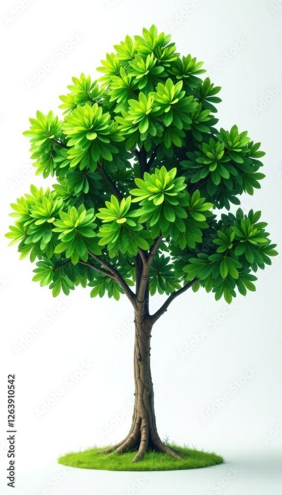 Single majestic tree with lush green leaves against a crisp white background, foliage, trees, solitary Single majestic tree with lush green leaves against a crisp white background, foliage, trees, solitary