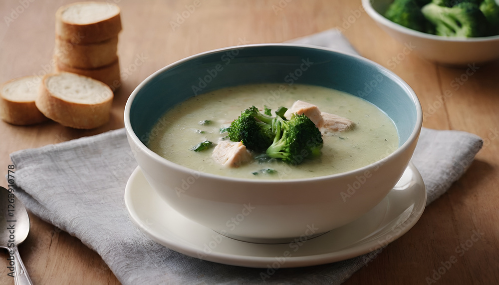 creamy chicken and broccoli soup in a bowl creamy chicken and broccoli soup in a bowl