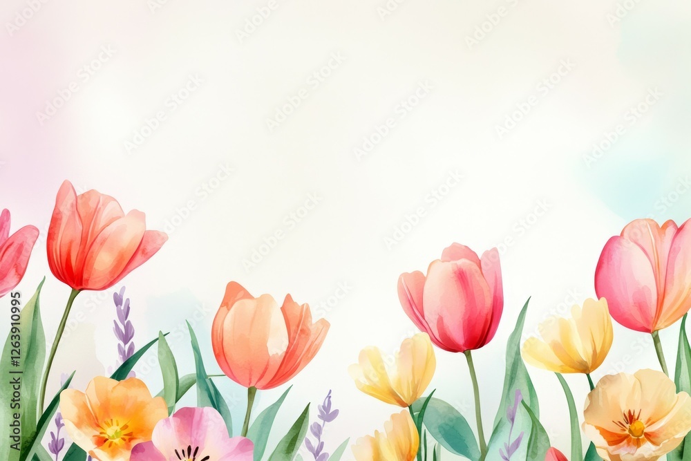 Fototapeta premium Colorful spring flowers with tulips and wildflowers in bloom