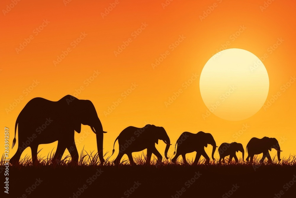 Group of elephants walking in the wild, savannah with elephants concept Group of elephants walking in the wild, savannah with elephants concept