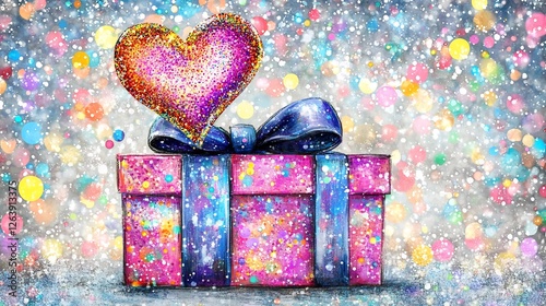 Sparkling Gift Box Shimmers Joyfully Bright Festive Colors. AI Generated