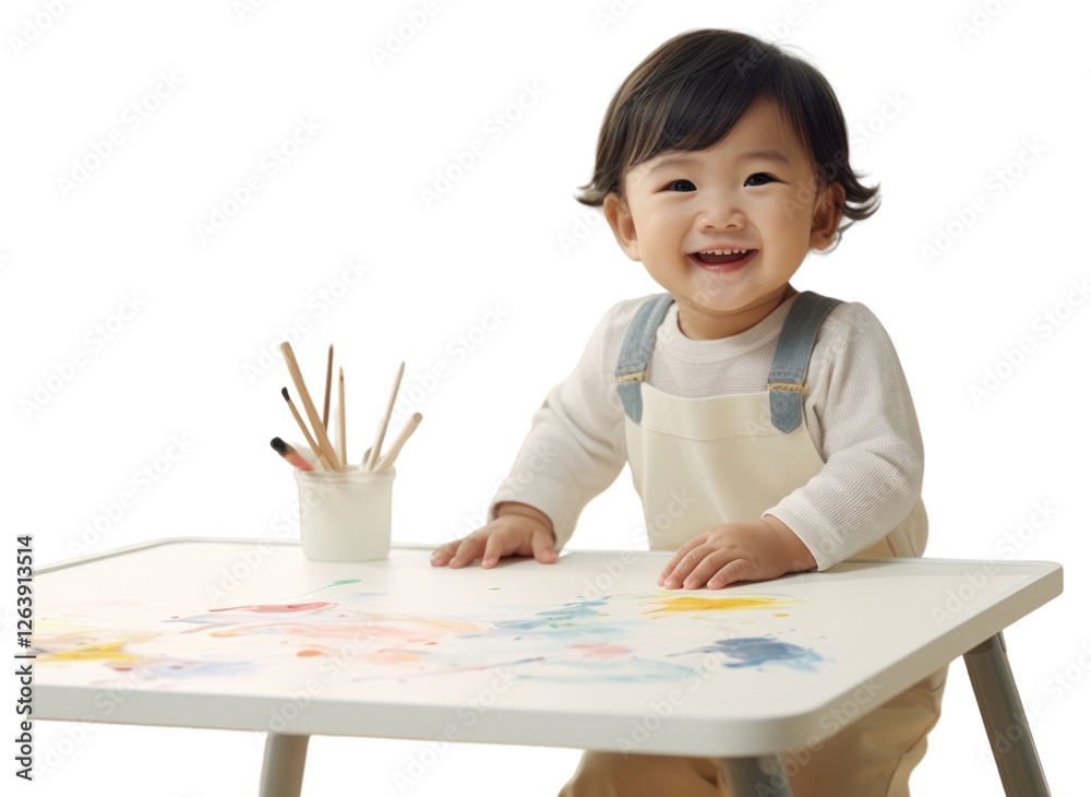 PNG Japanese little todler paint table baby. PNG Japanese little todler paint table baby.