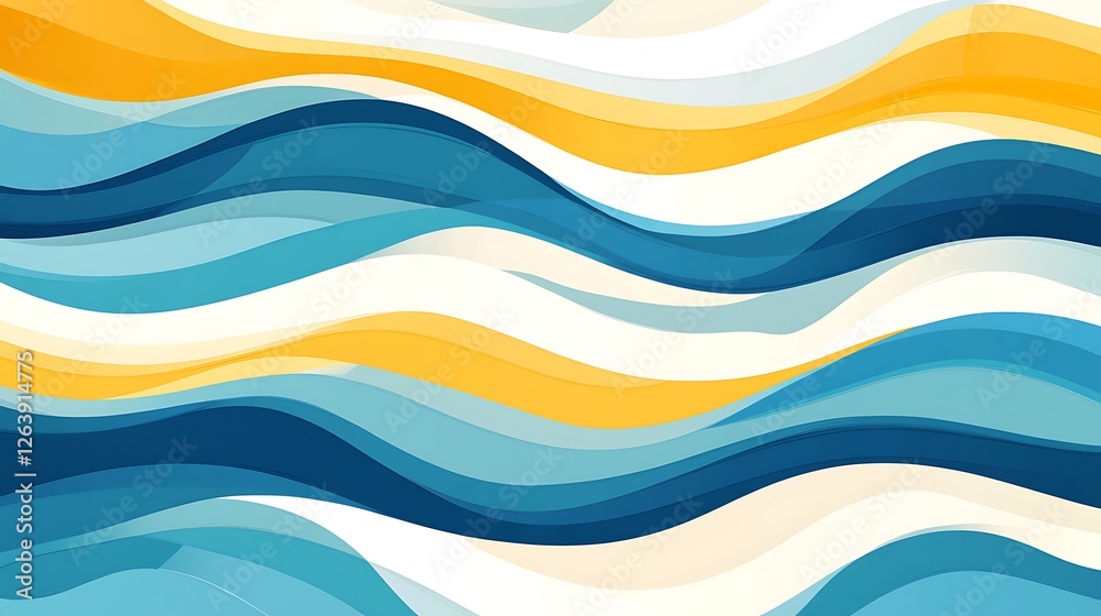 Fototapeta premium Abstract Wave Illustration: Blue, Yellow, and White Swirls AI Generated