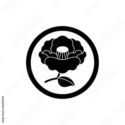 Camellia, flower, Japanese style family crest vector symbol design