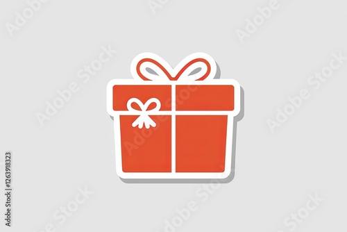 Isolated orange gift box icon with white border sticker style against a light gray background