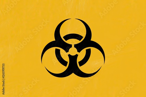 Textured Yellow Background with Black Biohazard Symbol - Bold, Graphic Style, Warning Sign, Danger, Safety, Virus, Pandemic