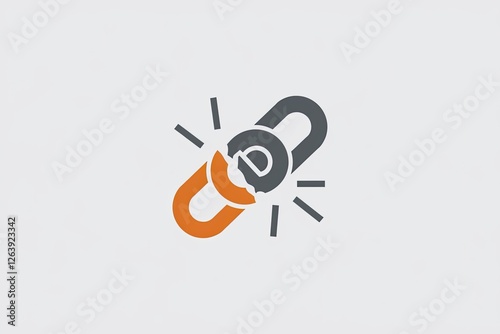Broken Chain Icon, Flat Design Style, Gray & Orange Links, Conceptual Illustration of Weakness, Connection Issues, Isolated on White, Security Breach