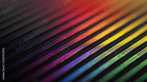 Vibrant Rainbow Stripes on Black Background Showcasing Colorful Patterns and Textures