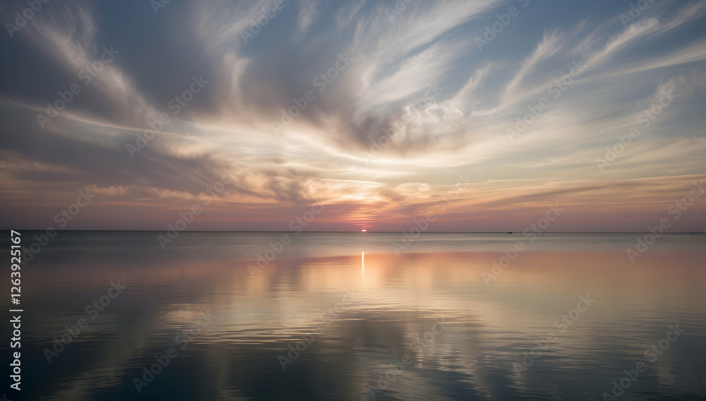 Obraz premium Serene Sunset Reflection over Calm Water