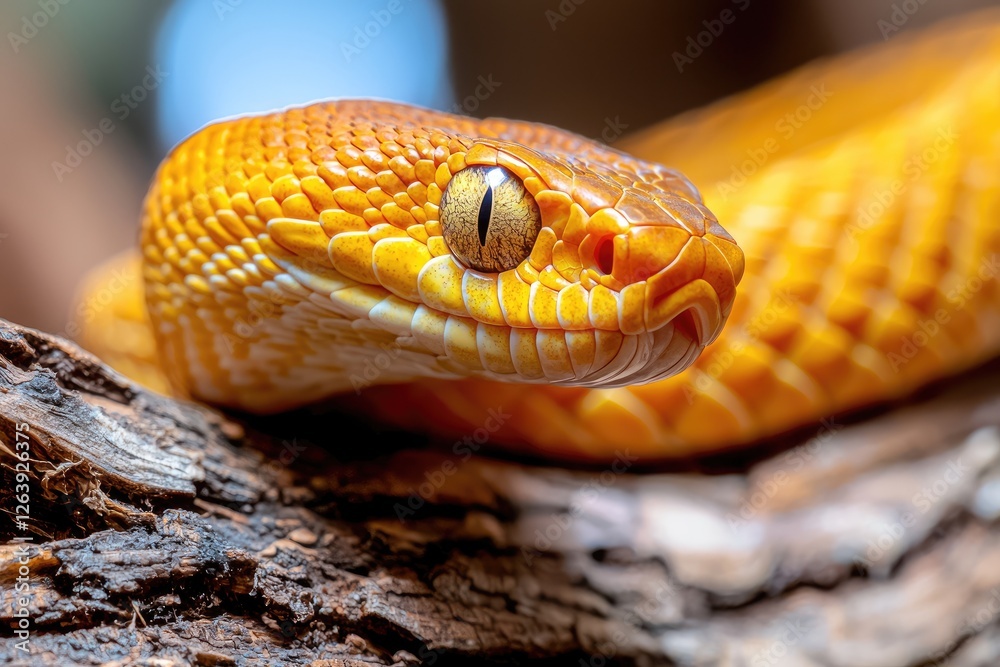 Fototapeta premium Close-Up of a Vibrant Orange Snake Caught in Natural Habitat Showcasing Intricate Scales and Beautiful Eyes, Perfect for Nature Photography Enthusiasts
