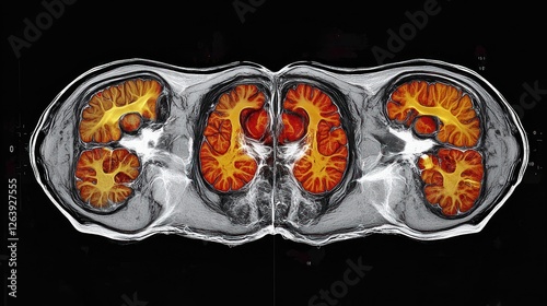 MRI scan Four brain hemispheres, research, medical photo