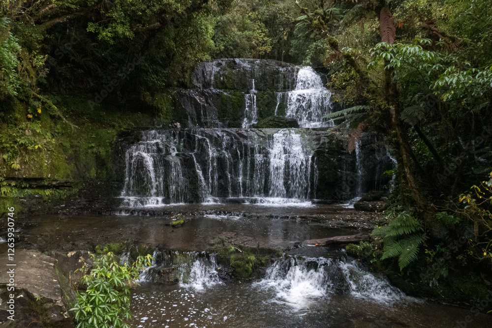 Obraz premium Hiking through the forest and several waterfalls in the Catlins lush native bush