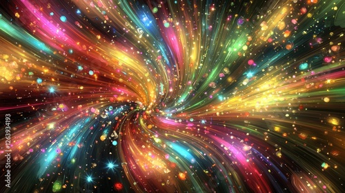 Vibrant Abstract Swirl of Colors and Lights Creating a Dynamic, Energetic Background