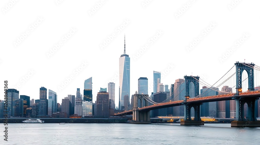 Fototapeta premium Design a stunning panoramic view of Manhattan's iconic skyline set against a crisp white background.