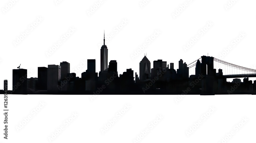 Naklejka premium Design a stunning panoramic view of Manhattan's iconic skyline set against a crisp white background.