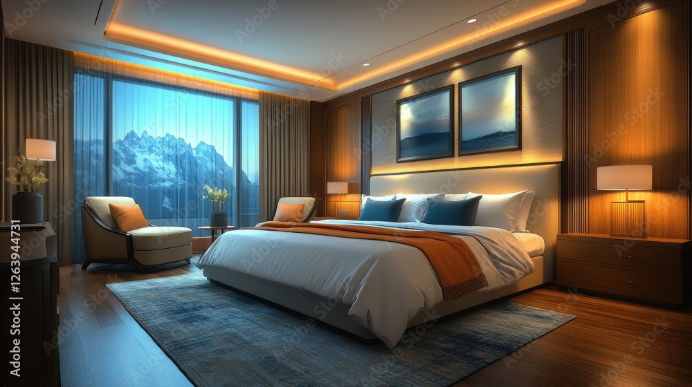 Luxurious mountain view bedroom interior design Luxurious mountain view bedroom interior design
