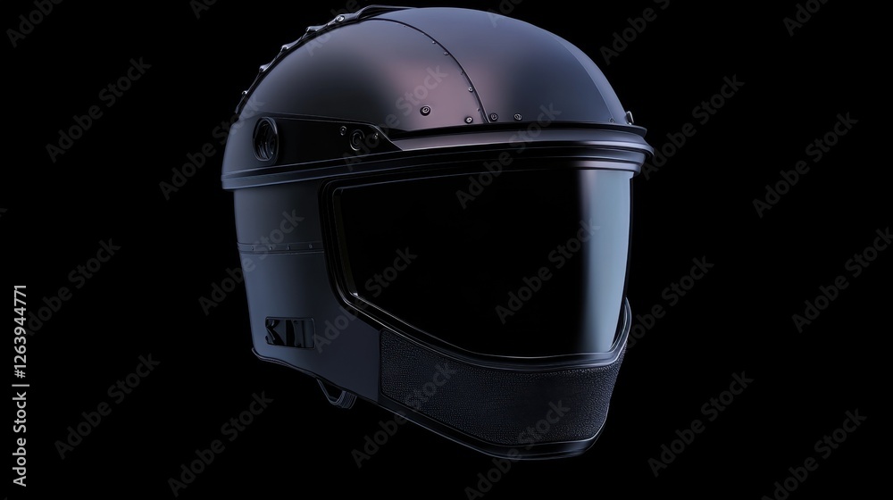 Fototapeta premium A futuristic industrial safety helmet with reinforced padding on a sci-fi black background