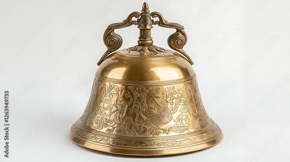 Ornate brass bell on white background, decorative, antique, use stock photo Ornate brass bell on white background, decorative, antique, use stock photo