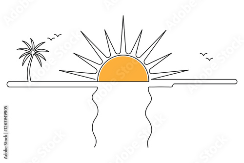 Sunset continues single Line art vector for all type of graphic project