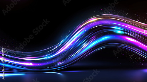 Electric neon abstract background with glowing neon streaks and light waves representing energy and digital design.
