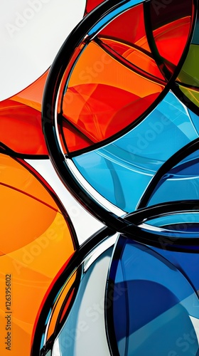 Colorful abstract glass shapes intertwining, creating a vibrant display of light and color