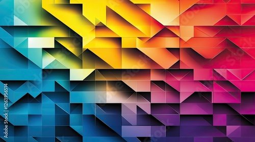 Vibrant geometric abstract pattern with colorful triangles and gradients, perfect for backgrounds