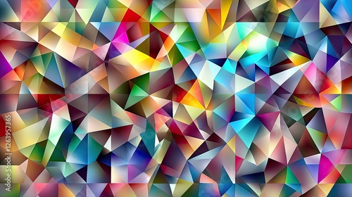 Colorful abstract geometric pattern with vibrant triangles and shapes creating a dynamic visual effect