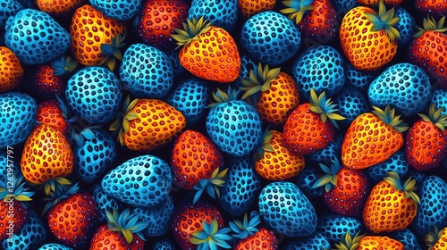 Vibrant pattern of colorful strawberries and blueberries with a playful design, ideal for food-related projects