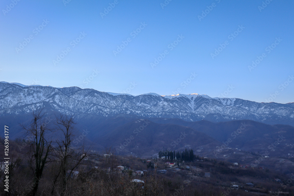 Panoramic view of snowcap mountain in Caucasus Panoramic view of snowcap mountain in Caucasus