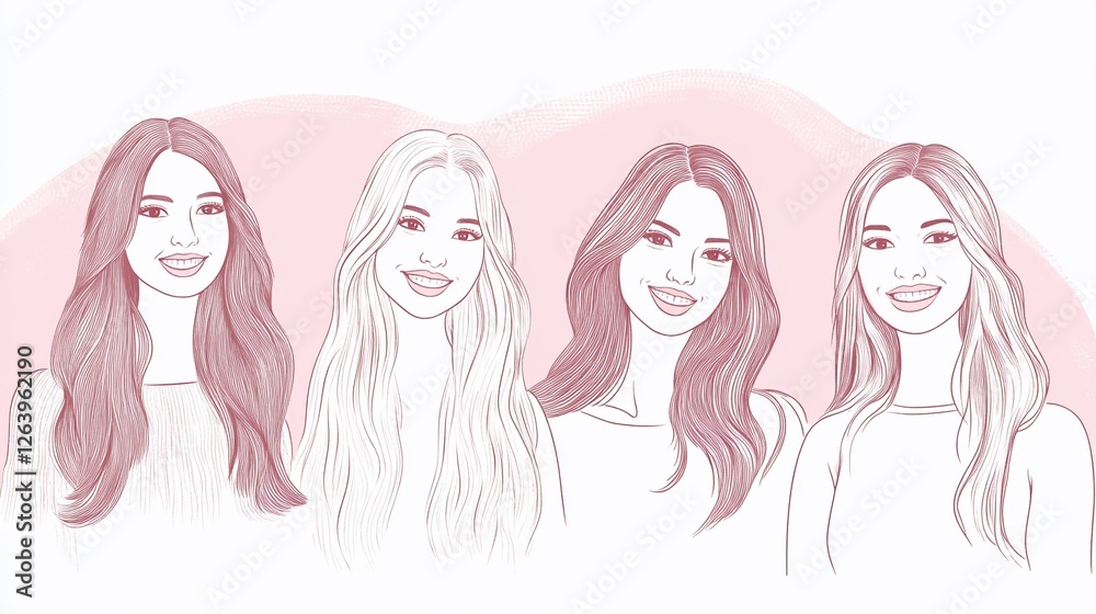 A cute hand drawn cartoon of four women A cute hand drawn cartoon of four women
