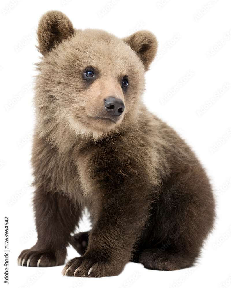Obraz premium Playful Brown Bear Cub Isolated on Transparent Background. PNG