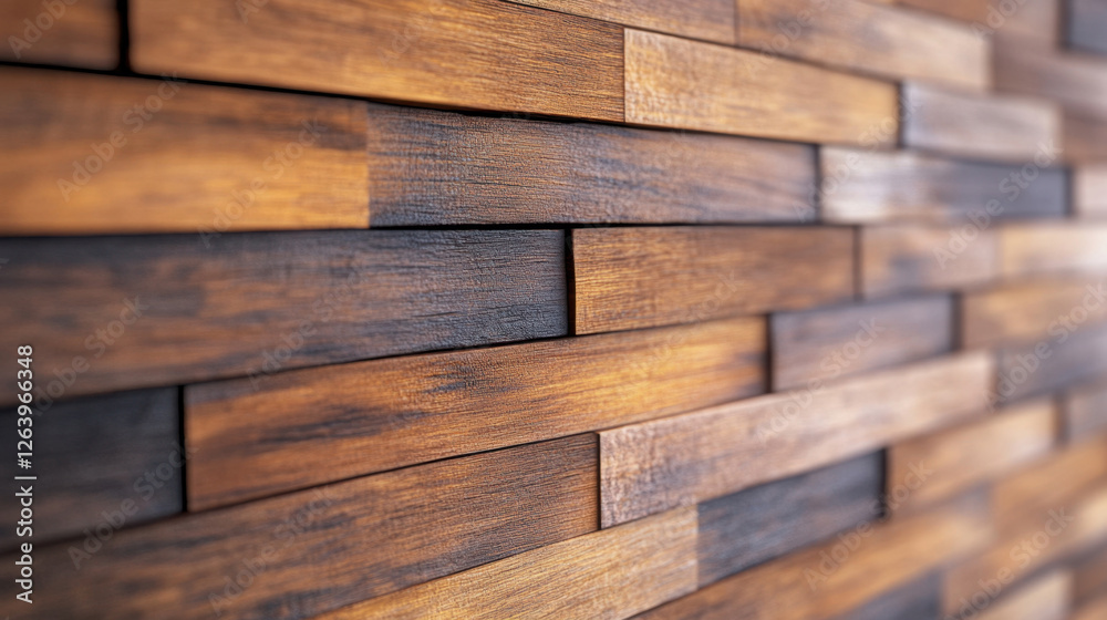 Naklejka premium Rustic wood wall paneling with textured finish, showcasing warm tones and natural patterns. Ideal for interior design and home decor projects