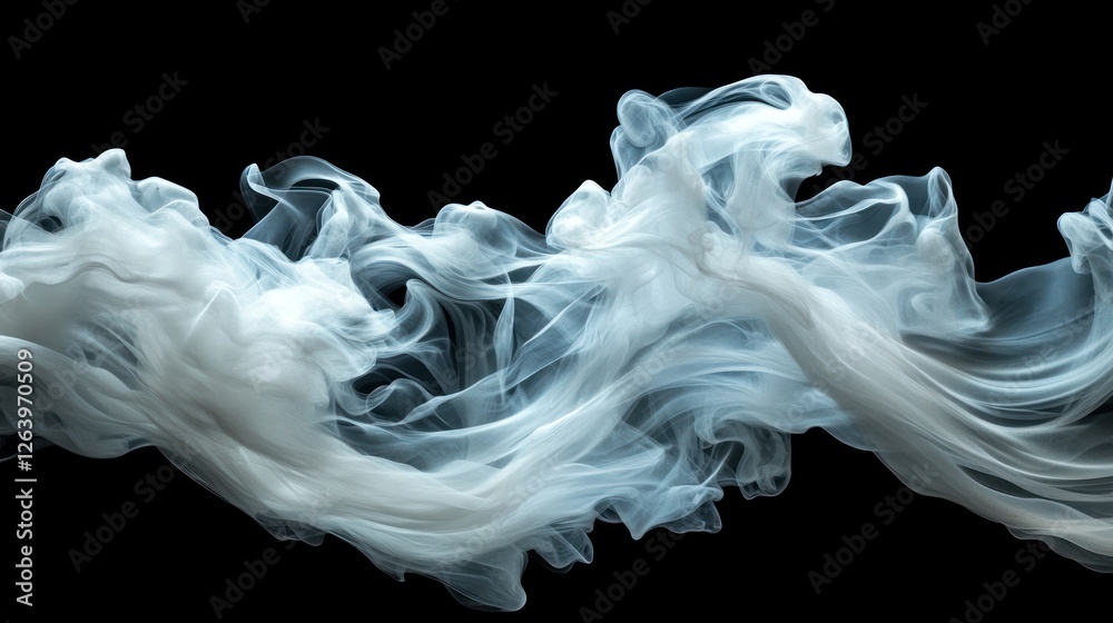 Fototapeta premium Abstract swirling smoke on a black background, evoking a sense of movement and fluidity.