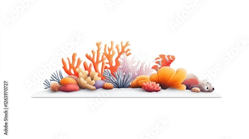 Vibrant coral reef illustration with diverse marine life and colorful corals in a serene setting