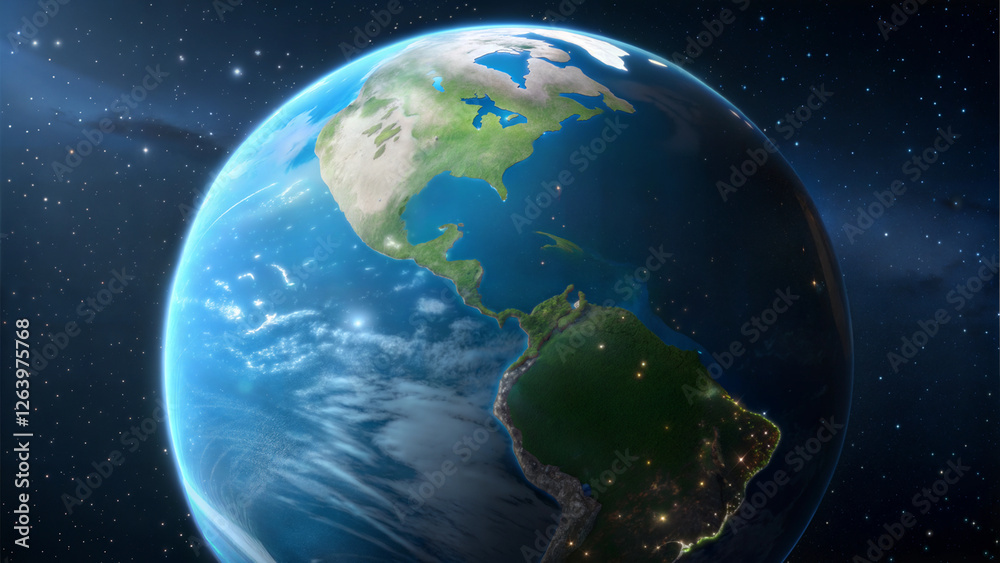 Obraz premium View of planet Earth from space with glowing lights